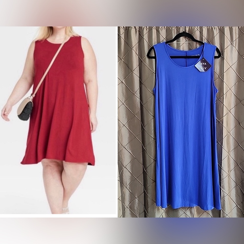 Ava & Viv Sleeveless Swing Dress in Red and Royal Blue